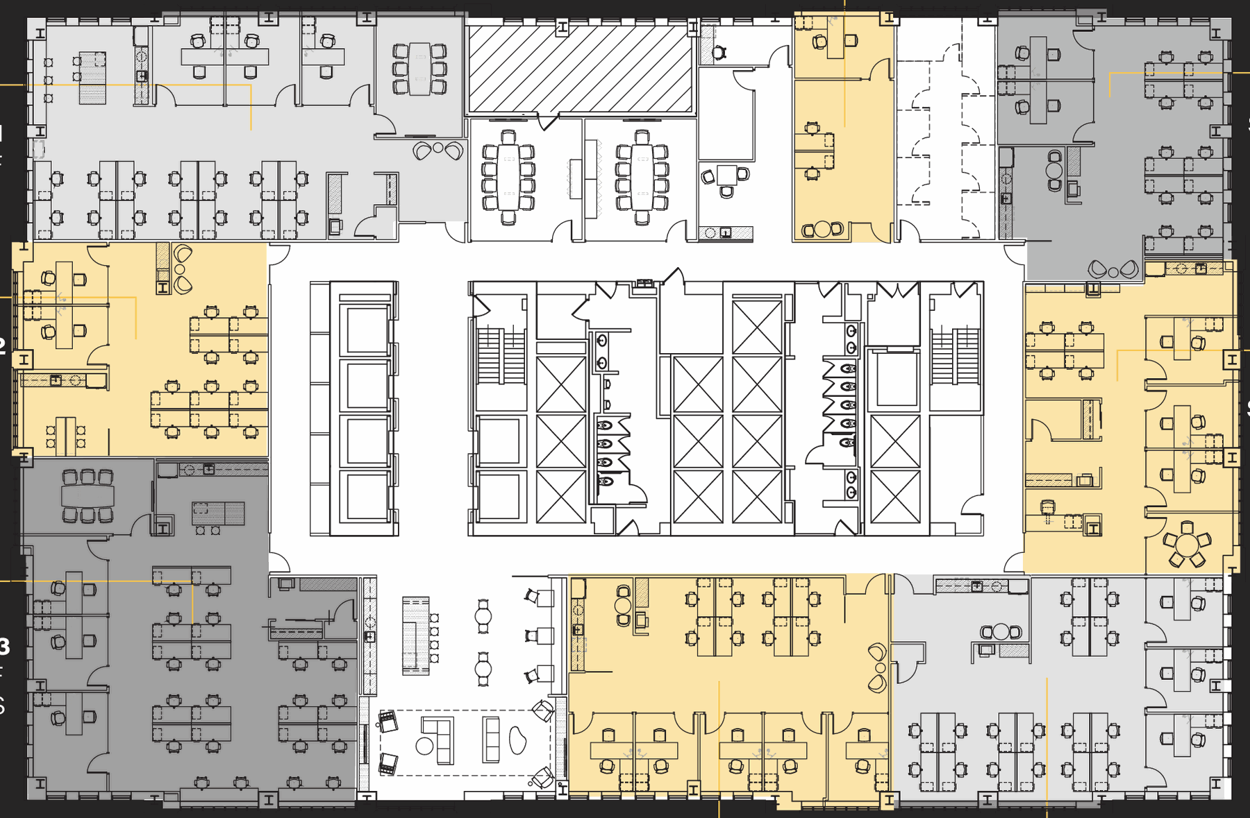 Floor plan of the fifteenth floor showing eight suites